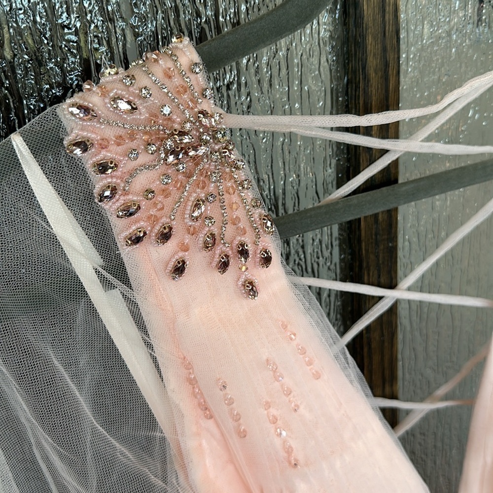 Mac Duggal TULLE SHEER LONG SLEEVE CUT OUT LACE UP A LINE GOWN size 10 New $398 - Picture 9 of 15